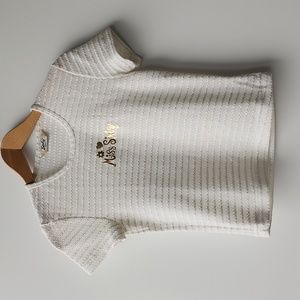 Vintage Miss Sixty Cropped Crochet Knit Metallic Stripe Logo Tee